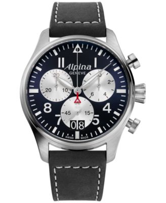 Alpina - Men's Swiss Chronograph Startimer Pilot Black Leather Strap Watch 44mm