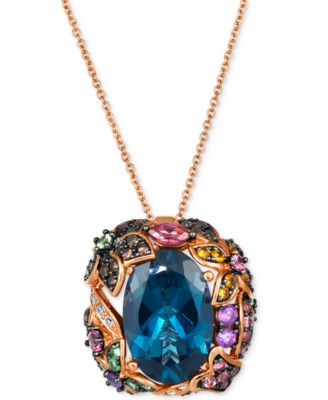 Le Vian - Multi-Gemstone (7 ct. t.w.) & Nude Diamond (1/10 ct. t.w.) Floral 20" Adjustable Pendant Necklace in 14k Rose Gold