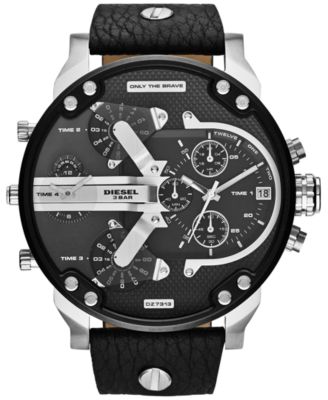Diesel - Men's Mr. Daddy 2.0 Black Leather Strap Watch 66x57mm DZ7313