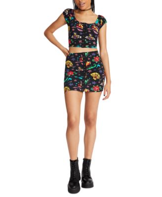 Betsey Johnson - Women's Printed Snap-Front Mini Skirt