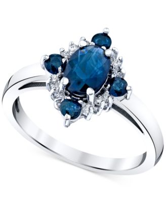 Macy's Brand - Sapphire (1-3/8 ct. t.w.) & Diamond (1/10 ct. t.w.) Oval Halo Ring in 10k White Gold