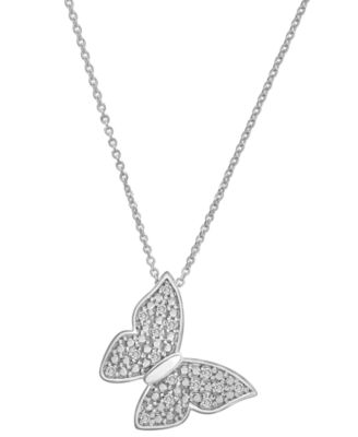 Macy's Brand - Diamond Butterfly 18" Pendant Necklace (1/10 ct. t.w.) in Sterling Silver
