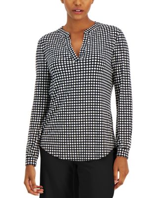 Anne Klein - Women's Split-Neck Pearl-Dot Top