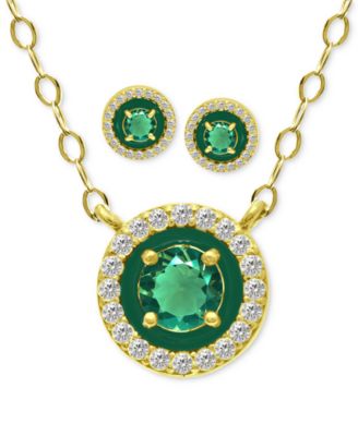 Giani Bernini - 2-Pc. Set Lab-Created Green Quartz (1-3/8 ct. t.w.) & Cubic Zirconia Pendant Necklace & Matching Stud Earrings in 18k Gold-Plated Sterling Silver