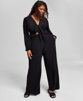 Bar III - Plus Size Tie-Front Top & Wide-Leg Pants