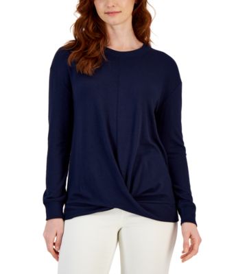 Style & Co - Women's Solid-Color Crewneck Twist-Front Top