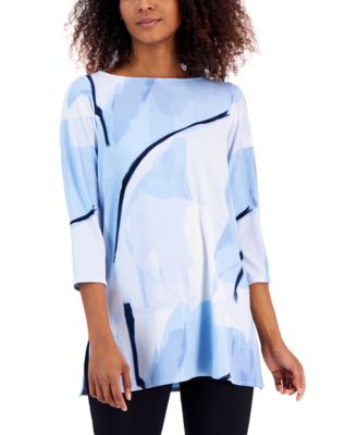 Alfani - Petite Printed Boat-Neck Tunic Top