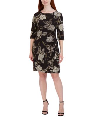 Robbie Bee - Plus Size Floral-Print Side-Knot 3/4-Sleeve Sheath Dress