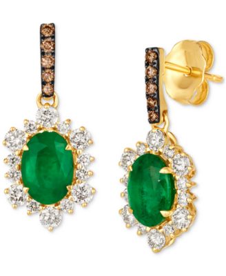 Le Vian - Costa Smeralda Emeralds (1-1/3 ct. t.w.) & Diamond (3/4 ct. t.w.) Halo Drop Earrings in 14k Gold