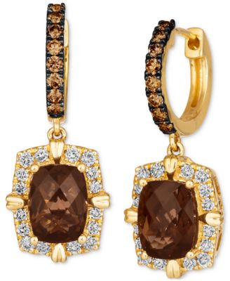 Le Vian - Chocolate Quartz (2-1/2 ct. t.w.) & Diamond (5/8 ct. t.w.) Dangle Hoop Earrings in 14k Gold