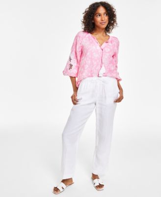 Charter Club - High-Rise Linen Drawstring Pants