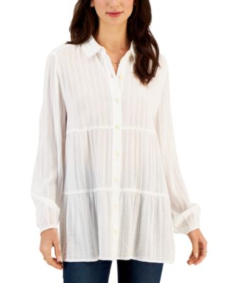 Style & Co - Women's Textured-Stripe Tiered Button Shirt