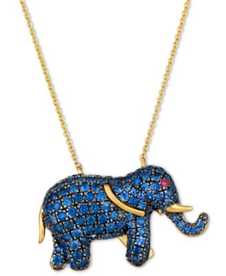 Le Vian - Blueberry Sapphire (1-5/8 ct. t.w.) & Passion Ruby Accent Elephant Pendant Necklace in 14k Gold, 18" + 2" extender