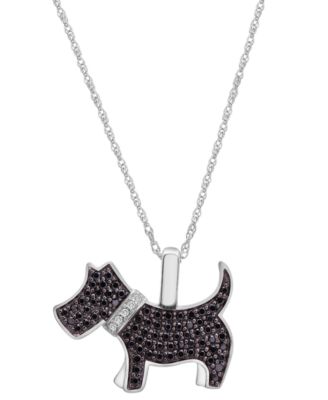 Wrapped - Black Diamond (1/4 ct. t.w.) & White Diamond Accent Schnauzer Pendant Necklace in 10k White Gold, 16" + 2" extender