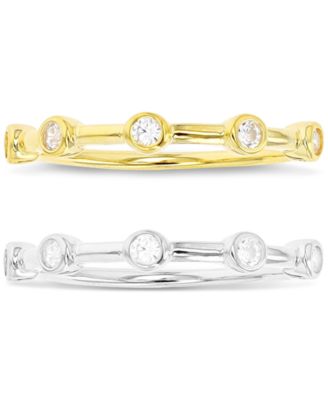 Macy's Brand - 2-Pc. Set Cubic Zirconia Bezel Stack Rings in Sterling Silver & 14k Gold-Plate