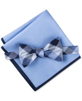 Tommy Hilfiger - Men's Buffalo Check Bow Tie & Solid Pocket Square Set