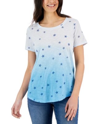 Style & Co - Women's Star-Print Gradient Scoop-Neck T-Shirt