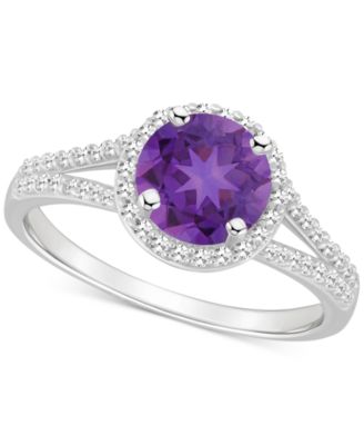 Macy's Brand - Amethyst (1-1/4 ct. t.w.) & Diamond (1/4 ct. t.w.) Halo Split Shank Ring in Sterling Silver (Also in Citrine, Garnet, Peridot, & Blue Topaz)
