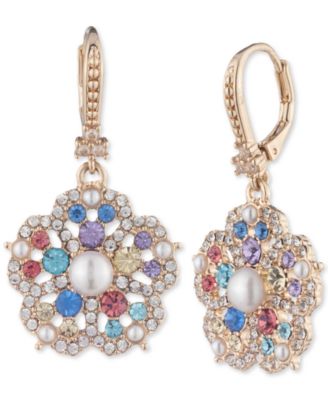Marchesa - Gold-Tone Crystal & Imitation Pearl Flower Drop Earrings