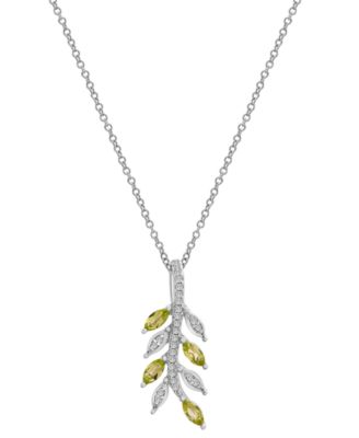 Macy's Brand - Peridot (3/8 ct. t.w.) & Diamond (1/10 ct. t.w.) Twig 18" Pendant Necklace in Sterling Silver