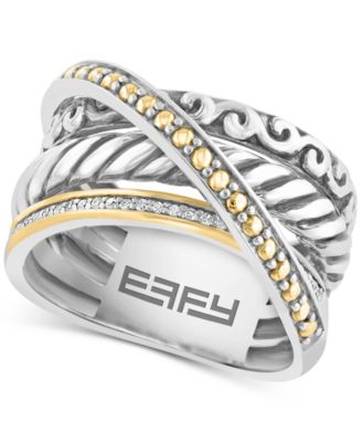 EFFY Collection - Diamond Crossover Statement Ring (1/10 ct. tw.) in Sterling Silver & 18k Gold-Plate