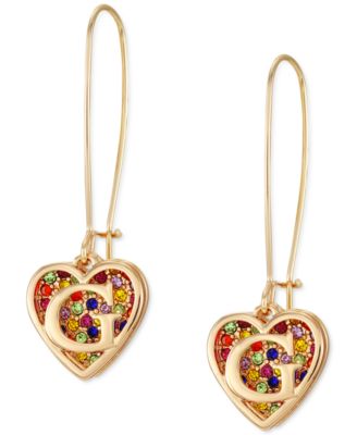GUESS - Gold-Tone Rainbow Pav&eacute; Logo Heart Linear Drop Earrings