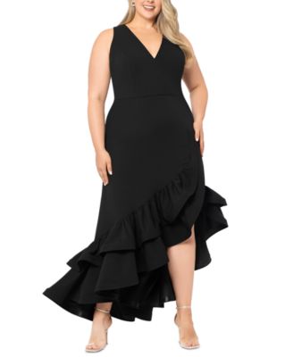 Betsy & Adam - Plus Size Asymmetric Ruffled Gown