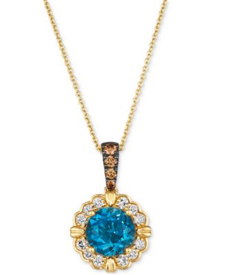 Le Vian - Deep Sea Blue Topaz (2 ct. t.w.) & Diamond (3/8 ct. tw.) Halo Flower Adjustable 20" Pendant Necklace in 14k Gold