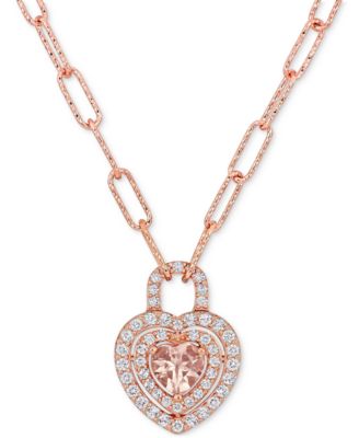 Macy's Brand - Morganite (5/8 ct. t.w.) & White Topaz (7/8 ct. t.w.) Heart Padlock 18" Pendant Necklace in 18k Rose Gold-Plated Sterling Silver