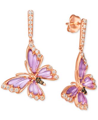 Le Vian - Grape Amethyst (2-1/3 ct. t.w.) & Diamond (3/8 ct. t.w.) Butterfly Drop Earrings in 14k Rose Gold