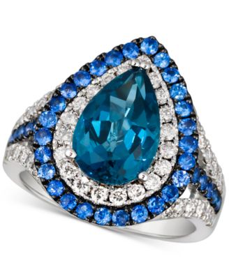 Le Vian - Multi-Gemstone (3-3/4 ct. t.w.) & Nude Diamond (3/4 ct. t.w.) Double Halo Ring in 14k White Gold