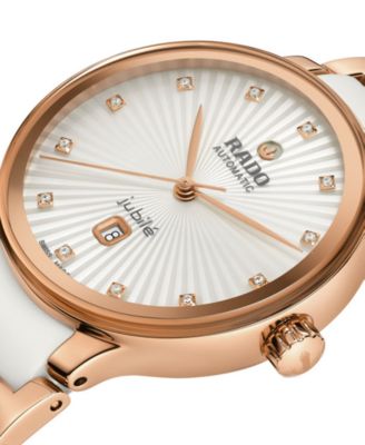 Rado - Women's Swiss Automatic Centrix Diamond (1/20 ct. t.w.) White High-Tech Ceramic & Rose Gold PVD Stainless Steel Bracelet Watch