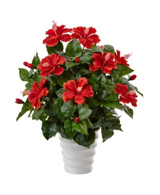 Nearly Natural - Hibiscus Artificial Flowering Plant in Swirl Planter