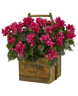 Nearly Natural - Bougainvillea Flowering Artificial Plant in Rustic Wood Planter
