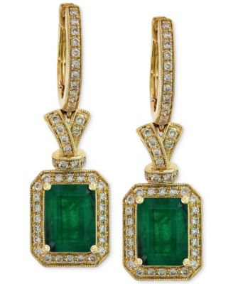 EFFY Collection - Emerald (2-7/8 ct. t.w.) and Diamond (1/2 ct. t.w.) Earrings in 14k Gold