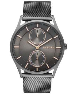 Skagen - Men's Holst Smoke-Tone Stainless Steel Mesh Bracelet Watch 40mm SKW6180