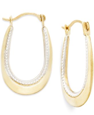 Macy's Brand - Two-Tone Oval Hoop Earrings in 10k Gold and Polished Rhodium