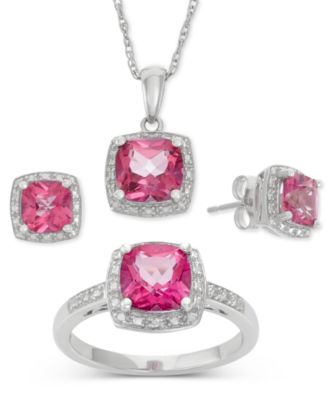Macy's Brand - Pink Topaz (6-1/5 ct. t.w.) and Diamond Accent Jewelry Set in Sterling Silver
