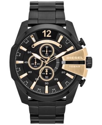 Diesel - Men's Chronograph Mega Chief Black Ion-Plated Stainless Steel Bracelet Watch 51x59mm DZ4338