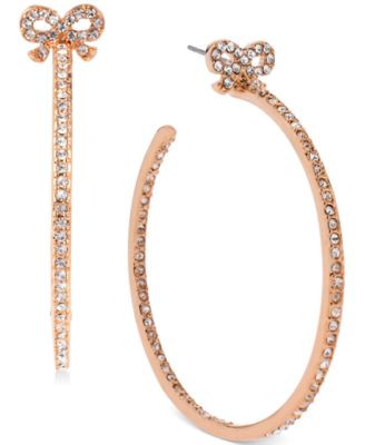 Betsey Johnson - Rose Gold-Tone Crystal Bow Hoop Earrings