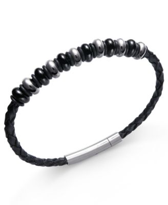 Sutton by Rhona Sutton - Men's Stainless Steel Multi-Bead Leather Bracelet