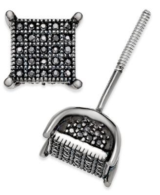Macy's Brand - Men's Diamond Square Cluster Stud Earrings (1/4 ct. t.w.) in Sterling Silver