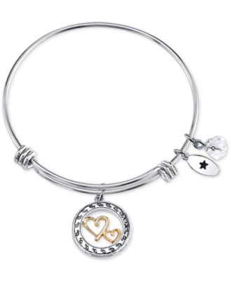 Unwritten - Two-Tone Double Heart Mother Message Charm Bangle Bracelet in Stainless Steel