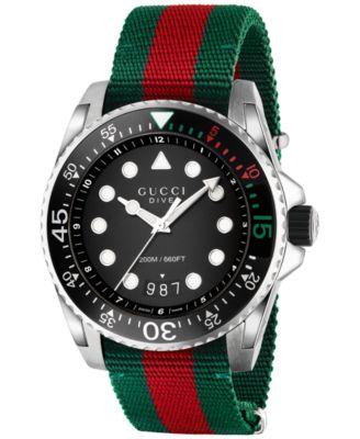 Gucci - Men's Swiss Dive Green and Red Nylon Strap Watch 44mm YA136209