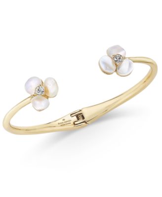 kate spade new york - Gold-Tone Pav&eacute; & Imitation Pearl Hinged Slim Cuff Bracelet