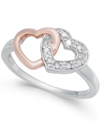 Macy's Brand - Diamond Interlocking Heart Ring (1/10 ct. t.w.) in Sterling Silver and Rose Gold-Plate