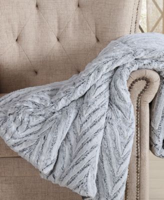 Christian Siriano New York - 60" x 70" Gray Chevron Luxury Faux-Fur Throw