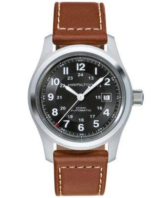 Hamilton - Watch, Men's Swiss Automatic Khaki Field Brown Leather Strap 42mm H70555533