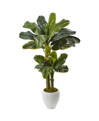 Nearly Natural - 5' Banana Double-Stalk Artificial Tree in White Planter