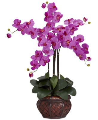 Nearly Natural - Phalaenopsis Orchid Artificial Flower Arrangement in Decorative Vase